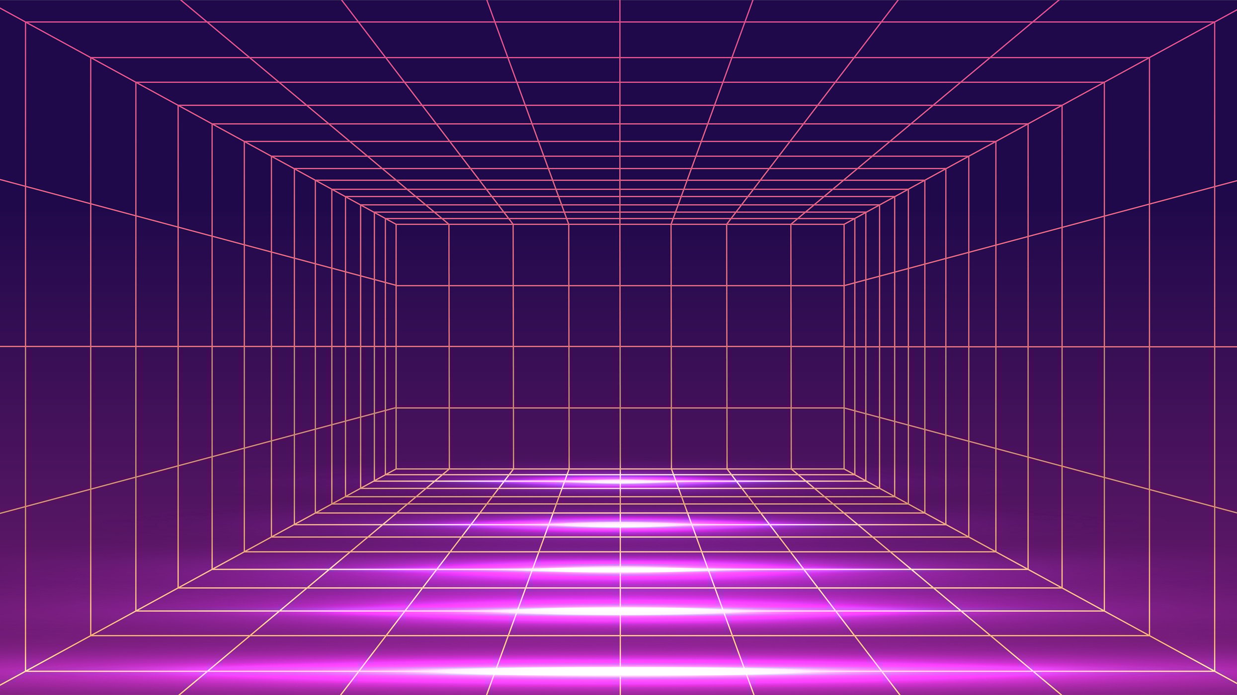 Futuristic 3D wireframe room. Perspective grid